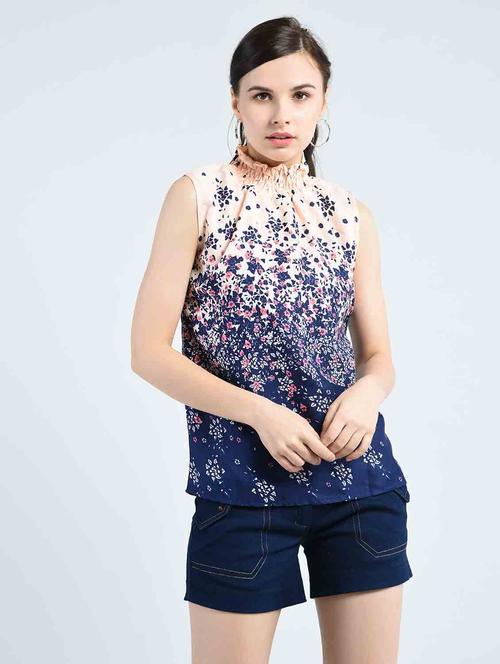 blue crepe straight top - 13195469 - Very Small Image - 1