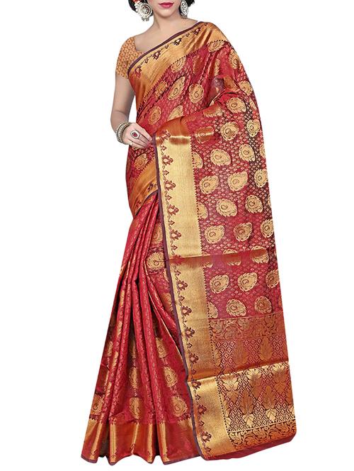 maroon silk banarasi saree with blouse - 13198666 - Very Small Image - 1