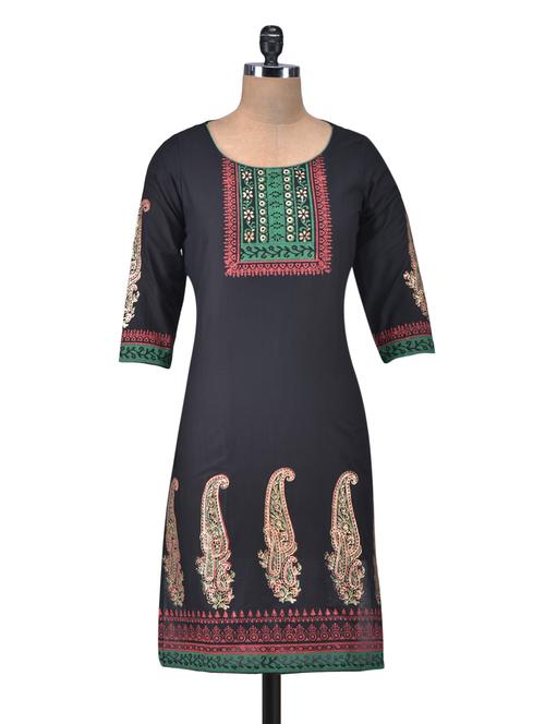black cotton printed kurti - 1320095 - Very Small Image - 1