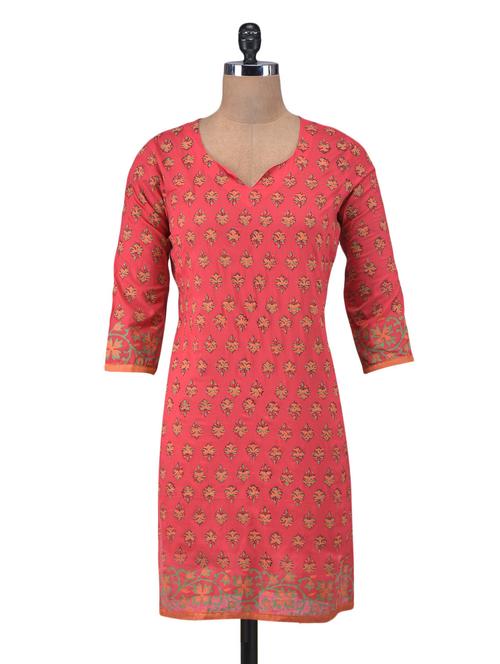 red cotton printed kurti - 1320118 - Very Small Image - 1