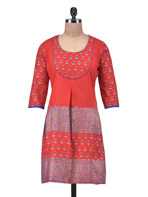 red cotton printed kurti - 1320127 - Very Small Image - 1