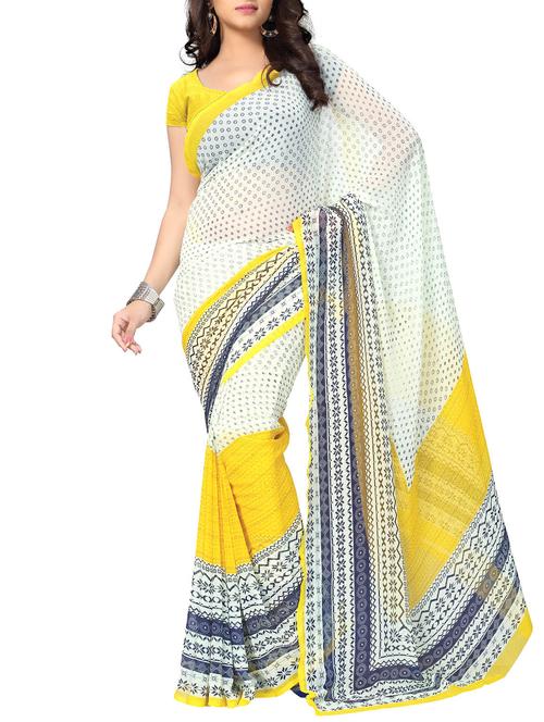 geometrical printed white saree with blouse - 1320884 - Very Small Image - 1