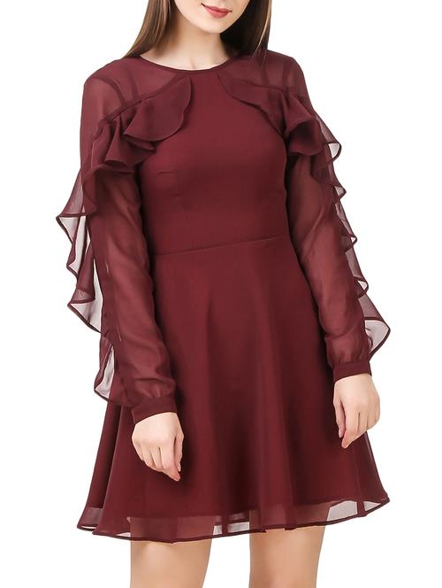 solid maroon georgette dress - 13210323 - Very Small Image - 1