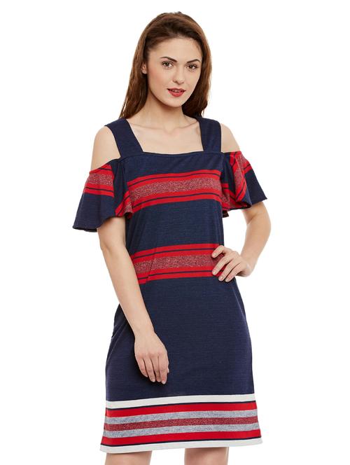 Cold Shoulder Striped Shift Dress - 13210475 - Very Small Image - 1