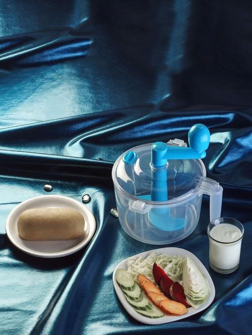 Manual Food Processor, Chopper, Blender, Atta Maker, Dough Maker, Chop N Churn, Slicer, Grater, Peeler - Blue - 13211285 - Very Small Image - 1