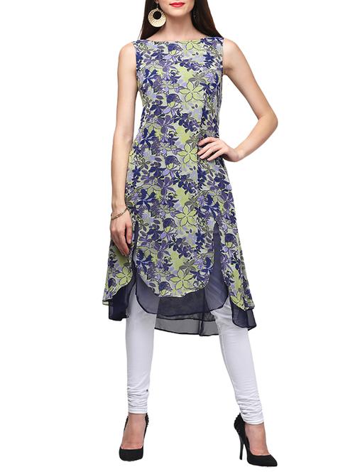 blue georgette a-line kurta - 13213678 - Very Small Image - 1