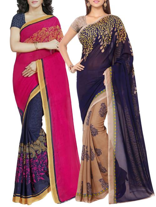 multi colored faux georgette printed combos saree with blouse - 13213773 - Very Small Image - 1