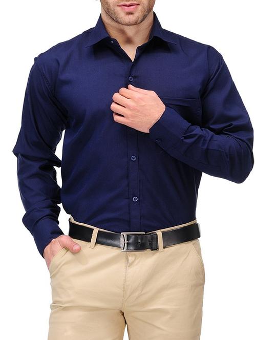 solid navy blue cotton blend formal shirt - 13216092 - Very Small Image - 1