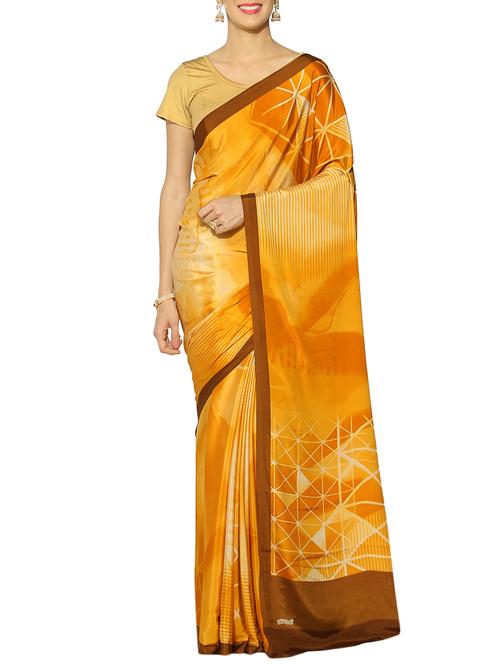 yellow printed saree with blouse - 13217165 - Very Small Image - 1