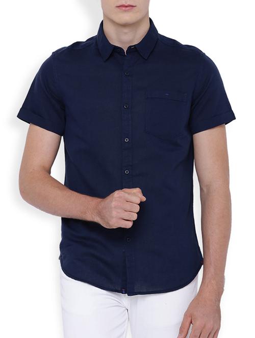 navy blue cotton casual shirt - 13222697 - Very Small Image - 1