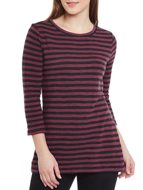 maroon striped jersey regular tee - 13224713 - Very Small Image - 1