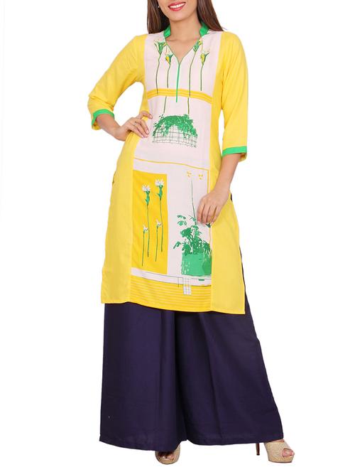 yellow rayon straight kurta - 13224906 - Very Small Image - 1