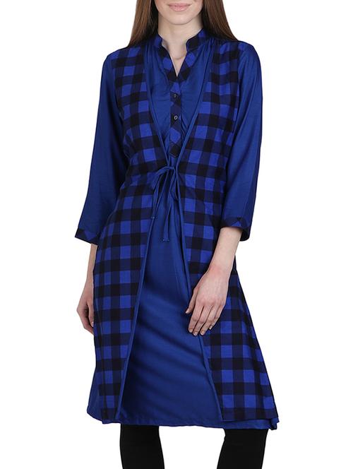 blue cotton straight kurta - 13225496 - Very Small Image - 1