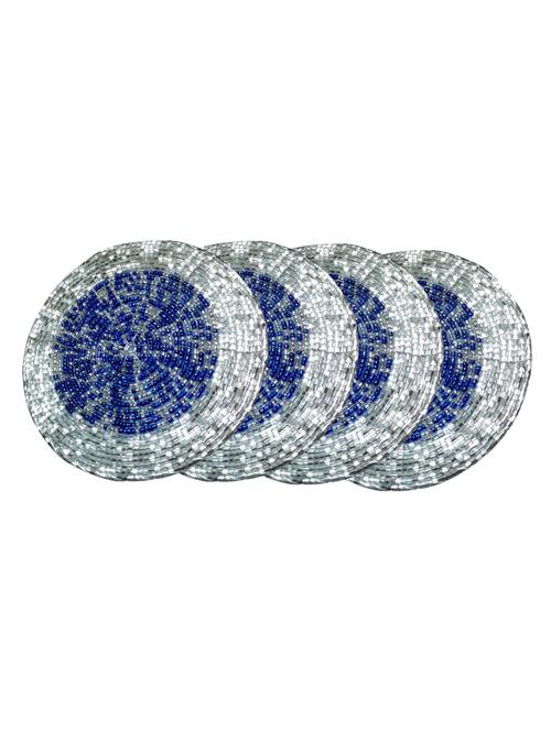 asiacraft blue & silver d?cor indian handmade beaded coffee, tea coaster 4.2 inches set of 4 - 13226622 - Very Small Image - 1