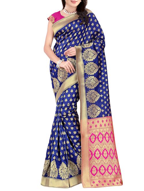 blue silk banarasi saree with blouse - 13228923 - Very Small Image - 1