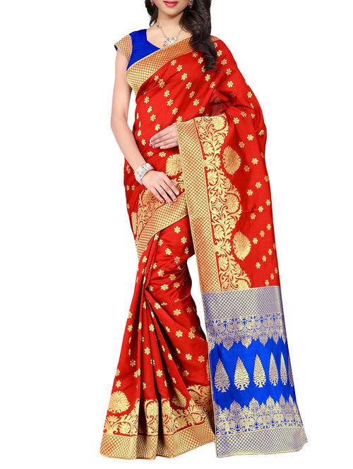 red silk banarasi saree with blouse - 13228930 - Very Small Image - 1