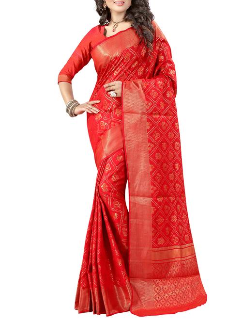 red patola pattern saree with blouse - 13228947 - Very Small Image - 1