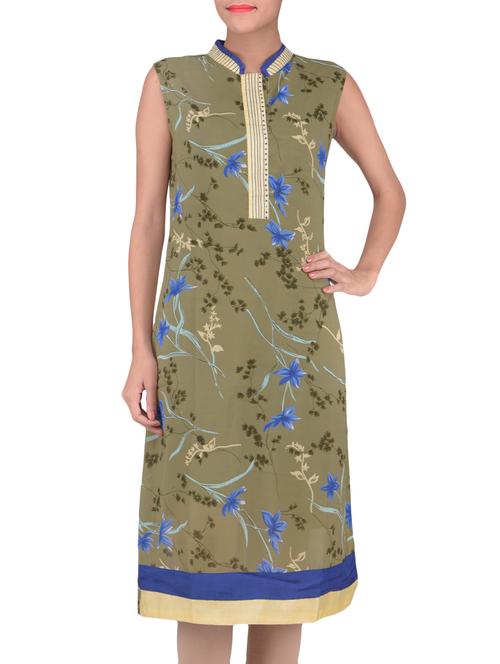olive green printed georgette kurti - 1323873 - Very Small Image - 1