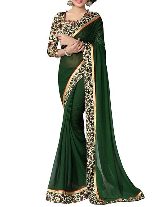 green color georgette bordered saree with blouse - 13242378 - Very Small Image - 1