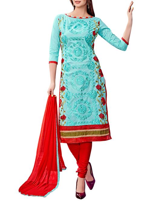 blue churidaar unstitched suit - 13242707 - Very Small Image - 1