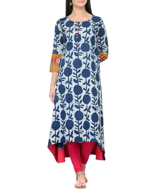 Indigo Printed Cotton Cambric Kurta - 13242878 - Very Small Image - 1