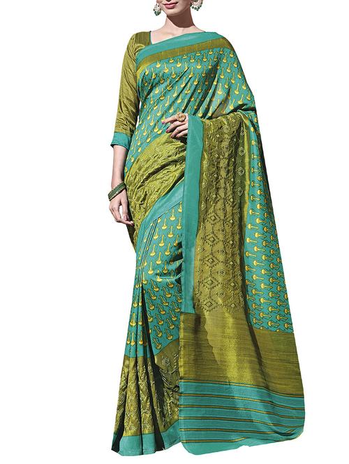 green cotton silk printed saree with blouse - 13243047 - Very Small Image - 1