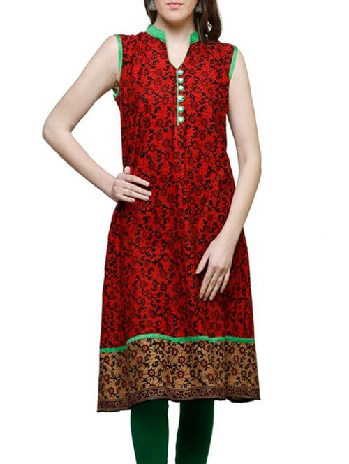 red cotton aline kurta - 13244242 - Very Small Image - 1