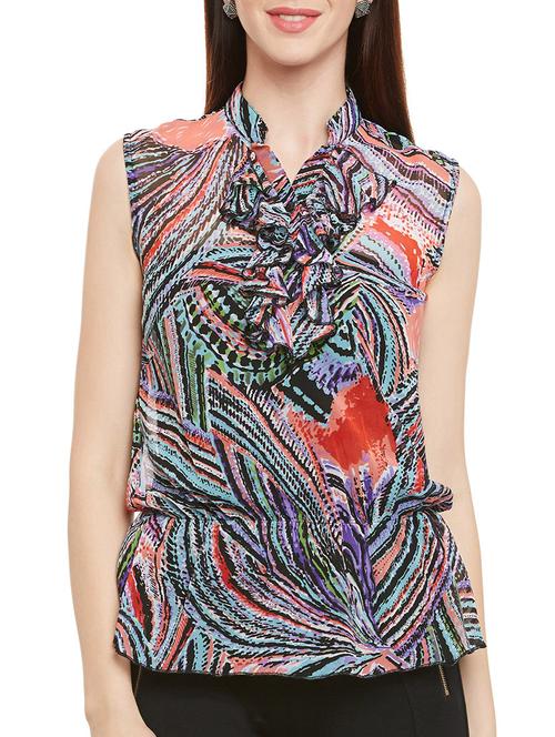 ruffle detail abstract print blouson top - 13244653 - Very Small Image - 1