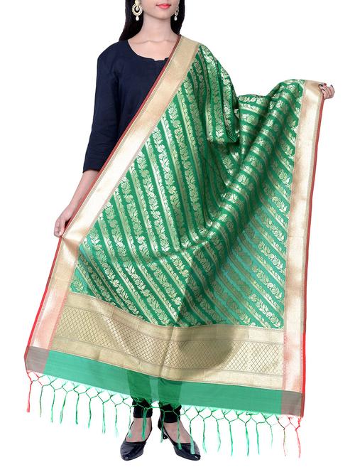 green silk dupatta - 13245174 - Very Small Image - 1