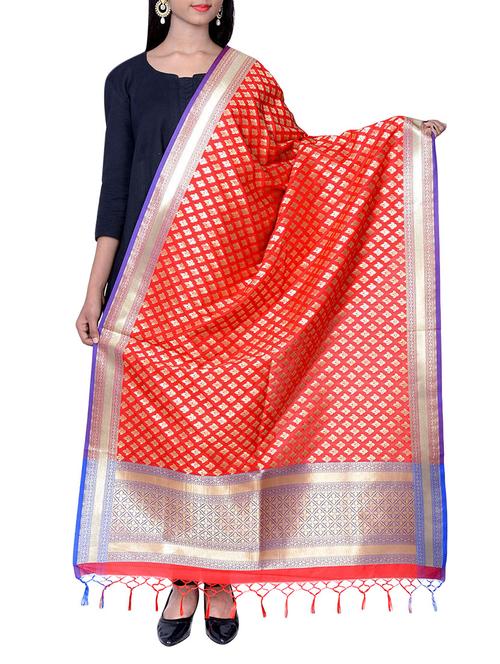 red silk dupatta - 13245200 - Very Small Image - 1
