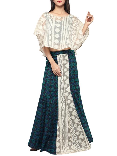 blue cotton flared lehenga - 13246104 - Very Small Image - 1