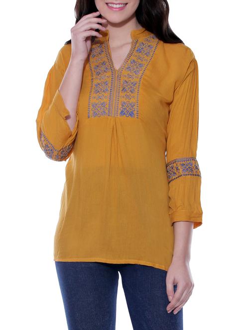 yellow viscose regular top - 13246430 - Very Small Image - 1