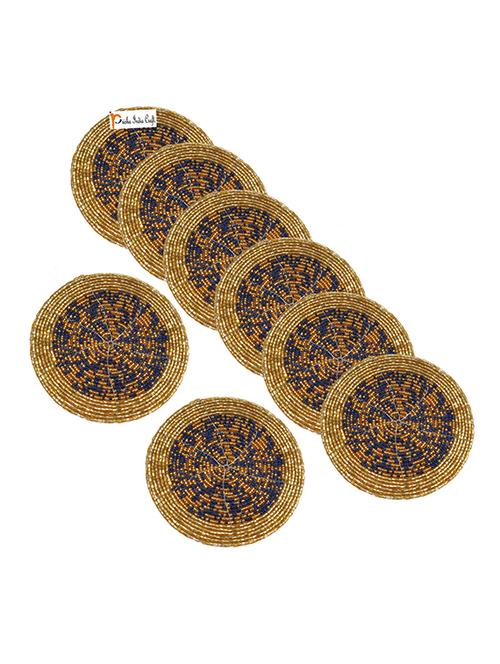 handmade blue & golden beaded coffee tea coasters - 13247992 - Very Small Image - 1