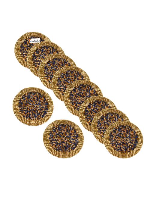 handmade blue & golden beaded coffee tea coasters - 13247993 - Very Small Image - 1