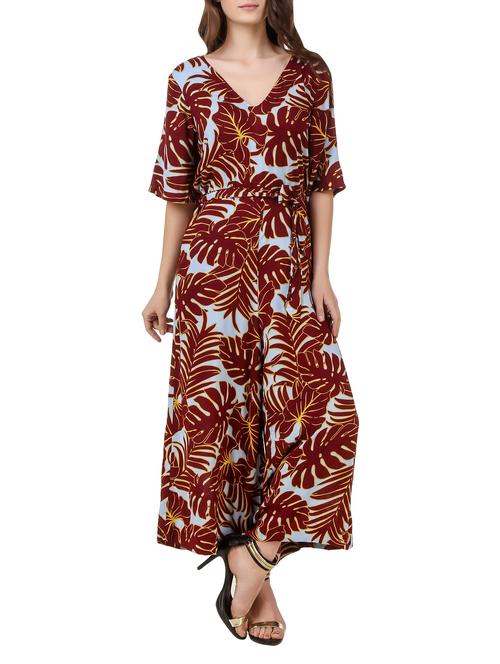 tropical print v-neck jumpsuit - 13248207 - Very Small Image - 1