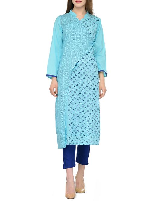 turquoise cotton long kurta - 13248551 - Very Small Image - 1