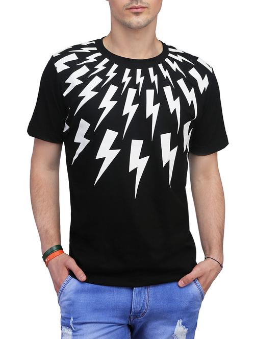 black cotton chest print t-shirt - 13248802 - Very Small Image - 1