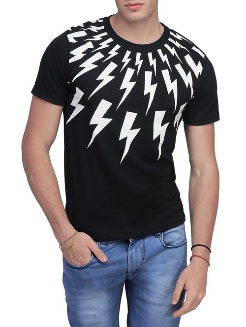 black cotton chest print t-shirt - 13248803 - Very Small Image - 1