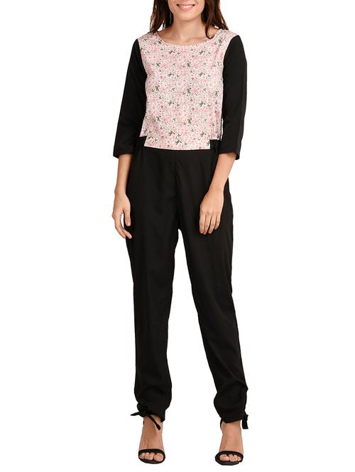 black  printed full leg jumpsuit - 13260536 - Very Small Image - 1