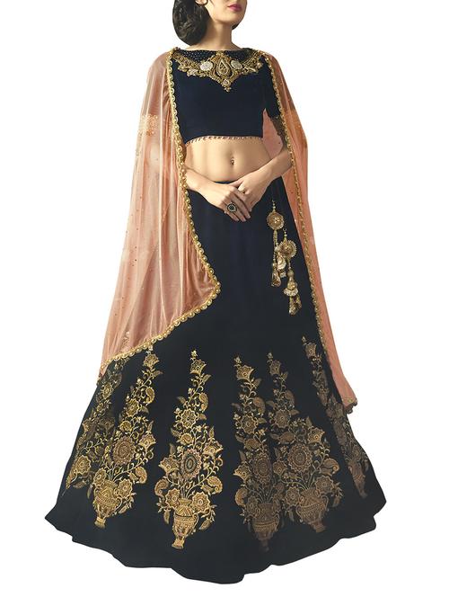 blue embroidered lehenga - 13262664 - Very Small Image - 1