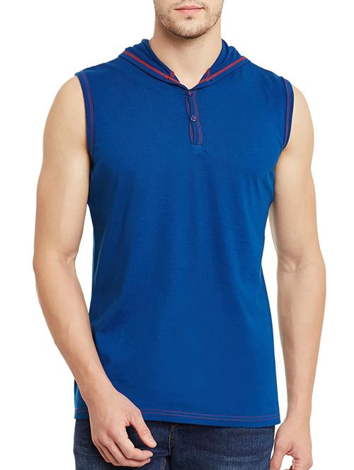 solid royal blue cotton hood t-shirt - 13263129 - Very Small Image - 1
