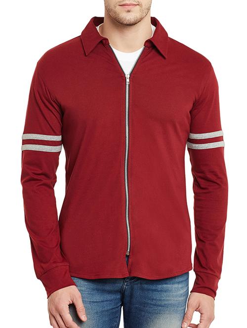 maroon cotton casual jacket - 13263146 - Very Small Image - 1