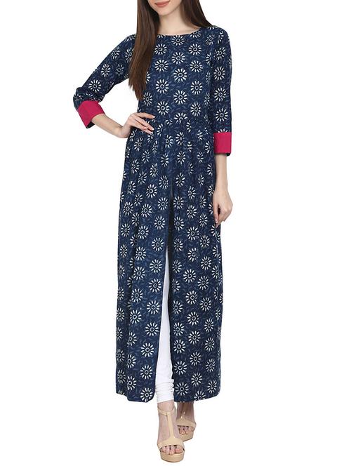 indigo high slit kurta - 13263885 - Very Small Image - 1