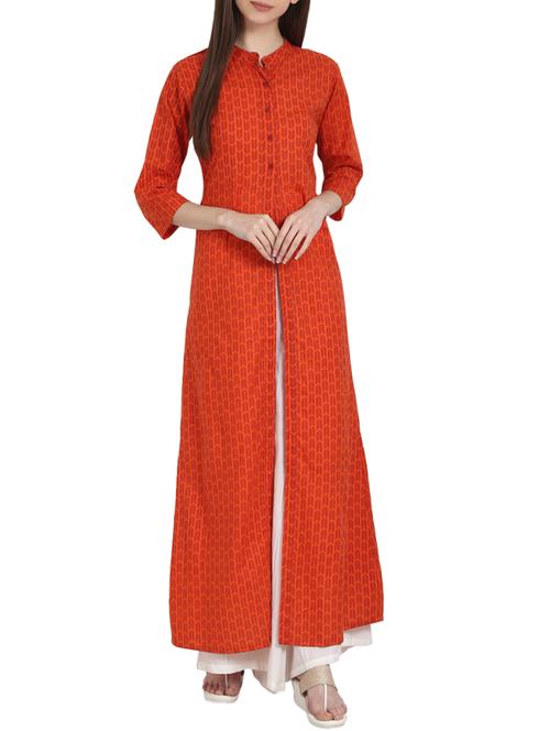 orange rayon printed high-slit kurta - 13263888 - Very Small Image - 1