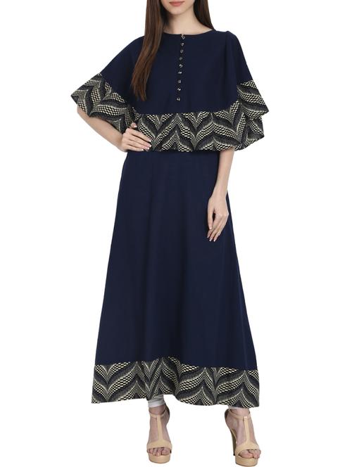 blue cottonprinted  long kurta - 13263932 - Very Small Image - 1