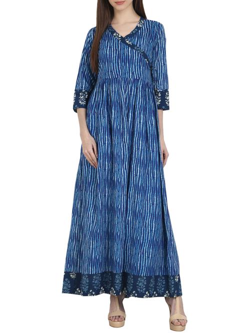 Indigo cotton shibori angrakha kurta - 13263933 - Very Small Image - 1