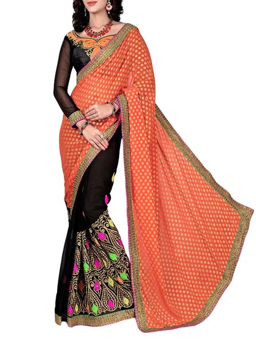 orange chiffon half and half saree with blouse - 13264666 - Very Small Image - 1