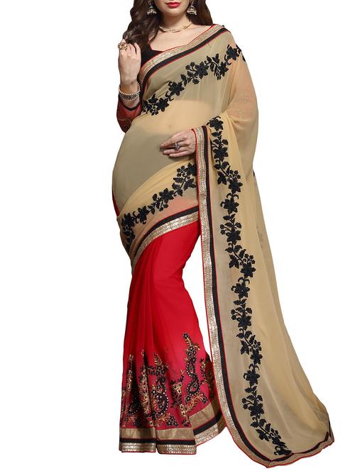 red georgette half and half saree with blouse - 13264693 - Very Small Image - 1