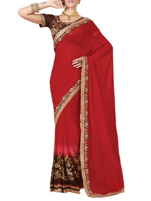 red bordered saree with blouse - 13264724 - Very Small Image - 1