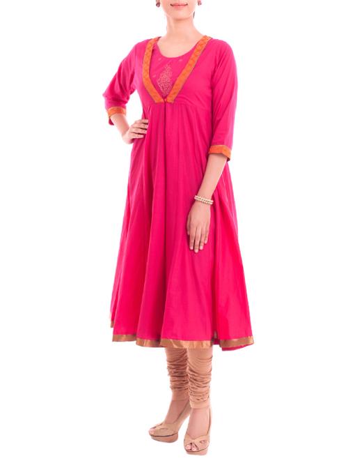 pink cotton aline kurta - 13266400 - Very Small Image - 1